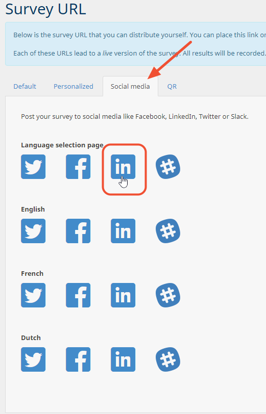 LinkedIn icon on social media tab