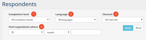 Filter options in the respondents overview