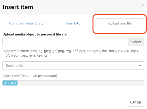 Upload new file into the media library