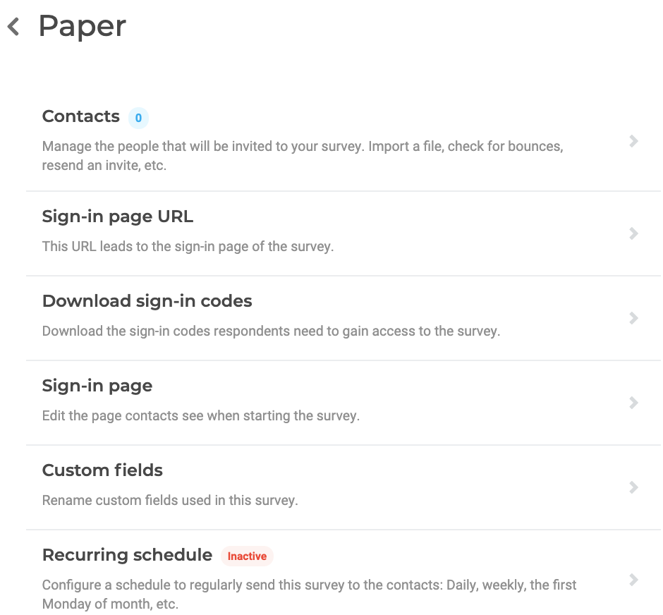 Distribution overview for the channel ``via paper - panel``