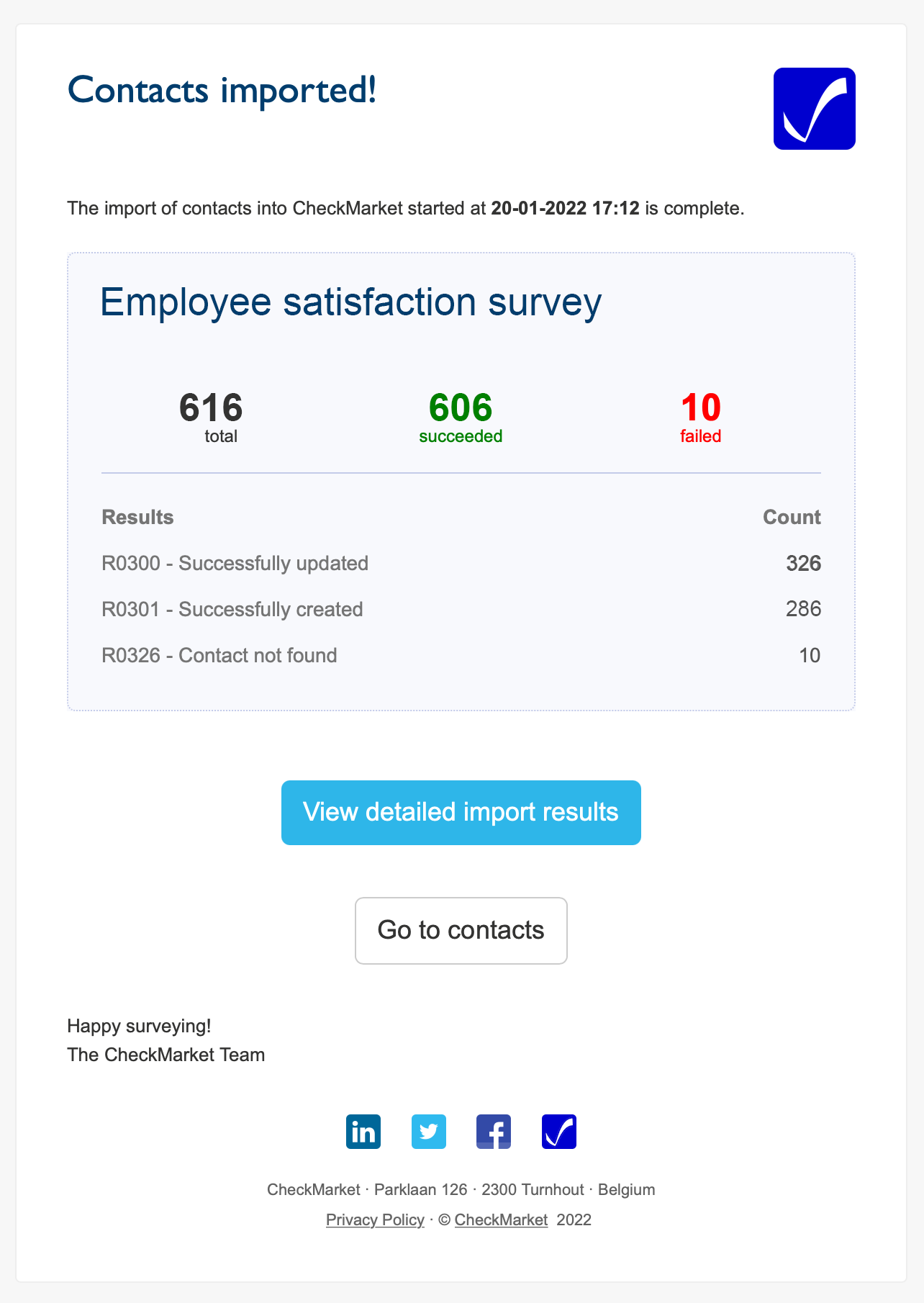 CheckMarket Survey contact import report notification email