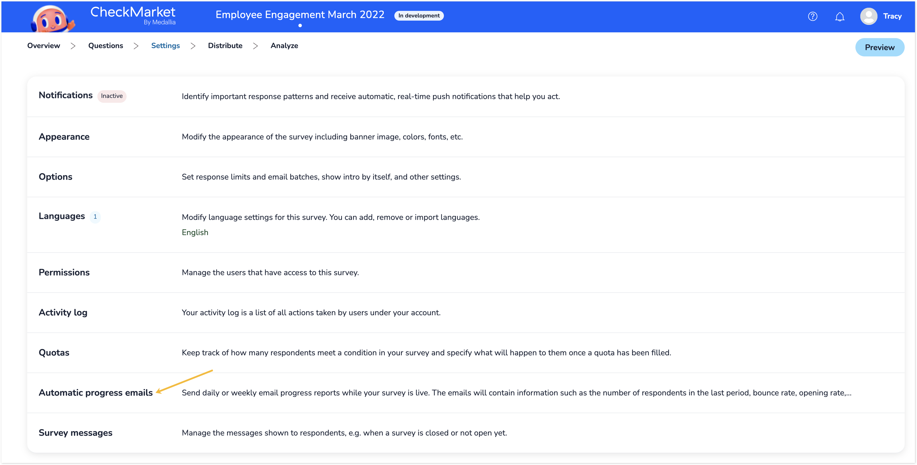 Setting up automatic progress emails - CheckMarket