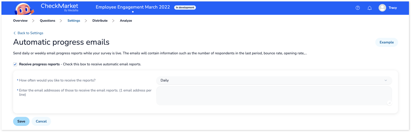 Setting up automatic progress emails - CheckMarket